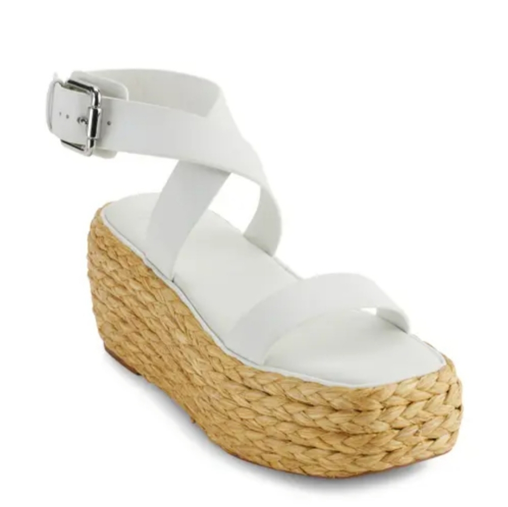Donna Karan Lolah Ankle Strap Women's White Espadrille Wedge Sandals